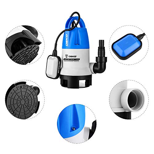 DEKO 400W 8000L/H Portable Submersible Pump with Float Switch,Clean/Dirty Water Removal Drain Pump for Swimming Pool Garden Tub Pond Flood Drain (BLUE-400W)