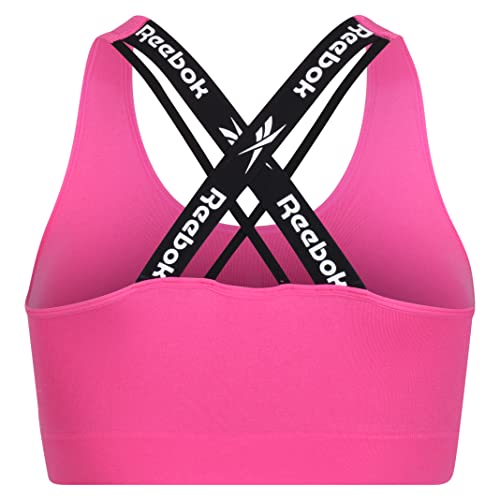 Reebok Womens Seamless Crop Top Bra in Pink with Crossover Branded Straps, Low Impact Activewear with Removable Pads