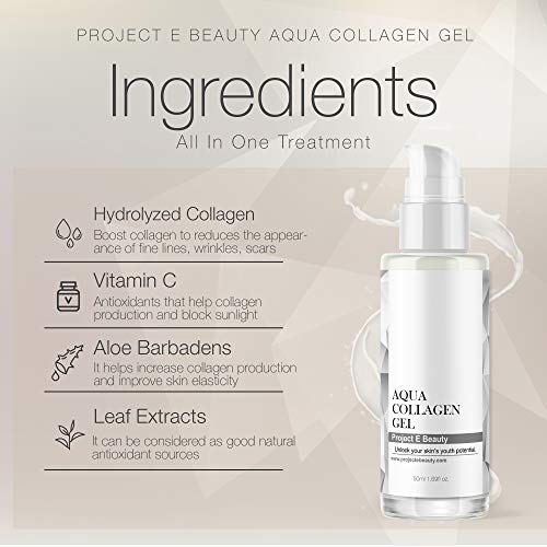 Project E Beauty Aqua Collagen Gel | Natural Organic Skin Care Vitamin C Facial Eye Anti Aging Fine Lines Wrinkles Lifting Tightening Plumping Firming Serum Lotion Ion Gel Treatment 50ml 1.7oz