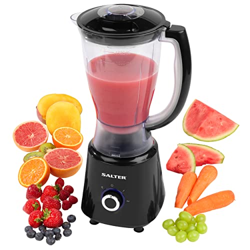 Salter EK4246 Deluxe 3 In 1 Jug Blender, Smoothie Maker & Mini Food Processor, 1.5L Blending Jug & 600ml Sports Bottle,Chop Blend & Slice,BPA Free,400W,Easy Healthy Food Prep & Fresh Juice Maker,Black