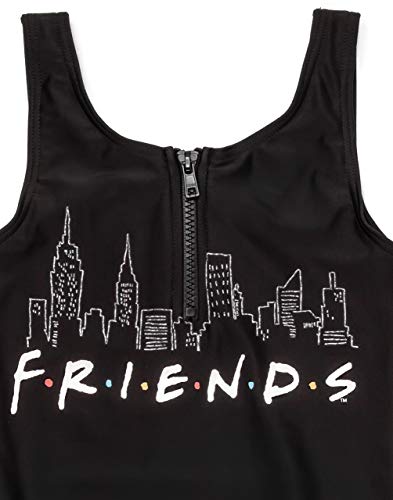 Friends Swimsuit for Girls | Kids F.R.I.E.N.D.S Black Swimming Costume | Cityscape Logo Children's Swimwear Suit with Zip | All in One Swimwear TV Show Gift