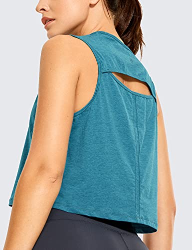 CRZ YOGA Pima Cotton Workout Tank Top for Women Open Back Activewear Crop Tops Exercise Yoga Shirts Kingfisher Heather 16