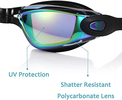 DXK Swimming Goggles, Mirrored Swim Goggles No Leaking Anti Fog UV Protection 180 Degree Vision with Free Protection Case and Soft Silicone Nose Bridgefor Adult Men Women Youth