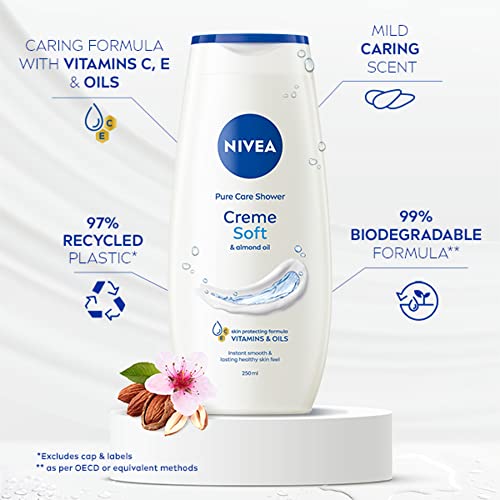 NIVEA Care Shower Creme Soft (250 ml) Caring Shower Body Cream Enriched with Almond Oil, Moisturising Shower Gel Body Wash, Skin Moisturiser with Mild Scent