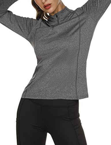 Terecey Womens Running Jacket, Long Sleeve Sports Shirt Workout Tops, Half Zip Quick Dry Yoga Shirts Fitness Activewear with Thumb Holes