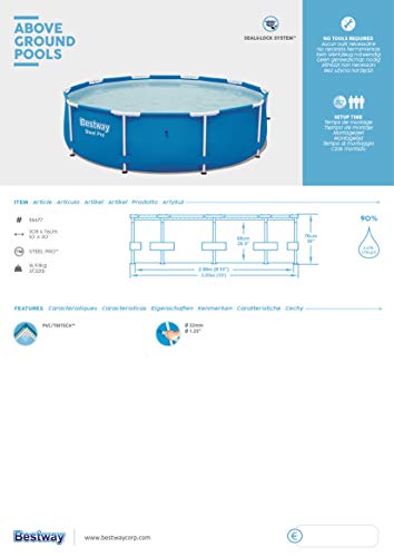 Bestway 56677 Steel Pro Framepool ohne Pumpe, rund, Ø305 x 76 cm Pool, Blue