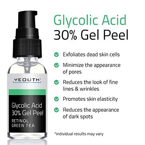 Glycolic Acid Gel Peel for Face, Gentle Skin Exfoliator with Retinol Serum & Green Tea, Skincare for Wrinkles, Dark Spot, Acne & Scar, Face Care for Men & Women by YEOUTH