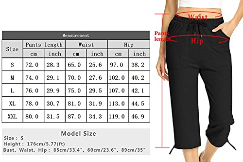 Totatuit Women's Cotton Capri Sweatpants Tracksuit Bottoms Drawstring Elastic Waist Trousers Activewear Crop Pants Gray S