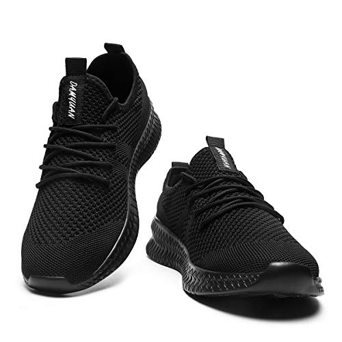 Tvtaop Mens Trainers Road Running Shoes Sneaker Gym Athletic Breathable Outdoor Sports Tennis Fitness Non Slip Lightweight Comfortable Casual Walking Shoes Black 9.5 UK