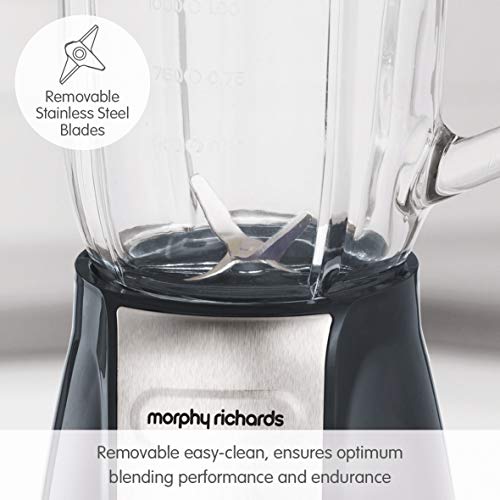 Morphy Richards 403010 Jug Blender with Ice Crusher Blades Inspire Kitchen Confidence, Glass, 600 W, 1.5 liters, Grey