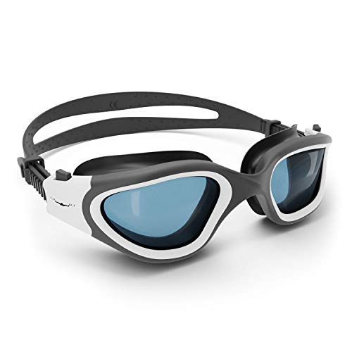 AqtivAqua Swimming Goggles Adult Swim Goggles Mens Women Ladies Childrens Kids Boys Girls Wide View DX (White, Shade)