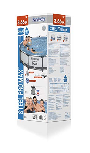 Bestway BW56416GB-21 Steel Pro Round Frame Swimming Pool with Filter Pump, Grey, 12 ft