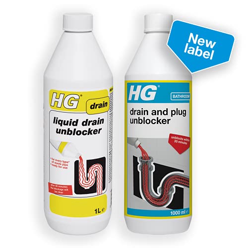 HG Plug Hole & Drain Unblocker by HG Cleaning Products, Effectively Removes Blockages & Cleans Blocked Drains Fast, Pipe Cleaner for Blocked Drain Pipes in Sinks or Shower Traps - 1 Litre (139100106)