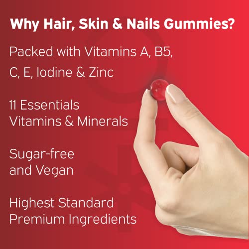 Nutriburst - Hair Skin and Nails Gummies - Biotin Zinc Vitamin E for Thicker Hair & Stronger Nails - Sugar Free Supplements - 60 Gummies 1 Month Supply - Plant Based Suitable for Vegetarians & Vegans