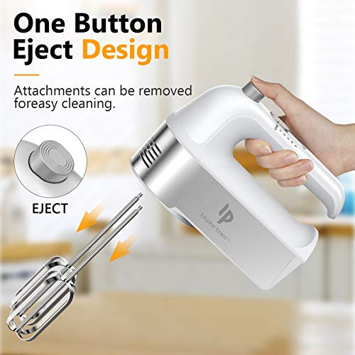 Hand Mixer Electric, 450W Kitchen Mixers with Scale Cup Storage Case , Turbo Boost / Self-Control Speed + 5 Speed + Eject Button + 5 Stainless Steel Accessories , For Easy Whipping Dough ,Cream