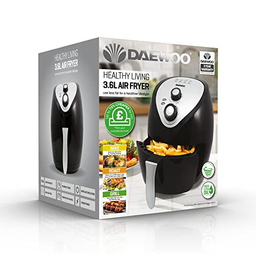 Daewoo Manual Air Fryer, Healthy Living With Less Oil To Bake, Roast And Grill, Pre-Set Guide, 80-200°C Temperature, 30 Minutes Timer, Stylish Design, Saves You Time In The Kitchen, 3.6 Litres