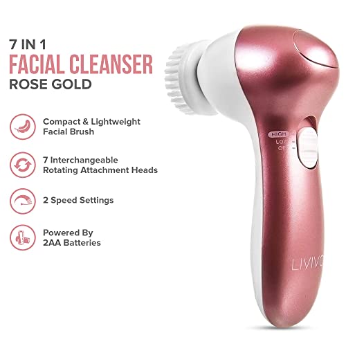 7 IN 1 ELECTRIC FACIAL FACE SONIC SPA CLEANSING BRUSH SKIN BEAUTY CARE CLEANSER WITH POUCH (ROSE GOLD)