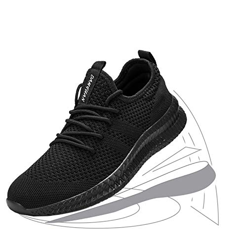 FUJEAK Women Running Shoes Walking Trainers Tennis Gym Work Fitness Sport Casual Daily Safety Outdoor Cycling Jogging Hiking Flat Athletic Lace-Up Shoes Fashion Sneakers Black Size 5.5 UK