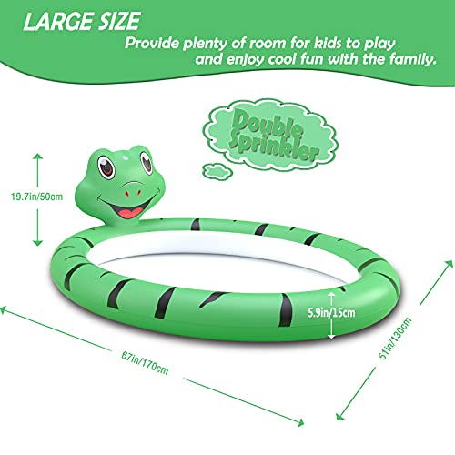 Baby Pool, Frog Pddling Pools with Splash Sprinkler, Inflatable Kids Swimming Pool 67’’X51'' Indoor& Outdoor Water Game Play Center for Boys Girls