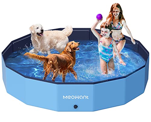 Meowant Foldable Dog Pool Dog Paddling Pool, Upgrade Thickened PP Material Swimming Pools for Large Dogs, Indoor Outdoor Portable Dog Pool, Large Kids Bath Pool with 4pcs Repair Patch (2XL-71 x 12")