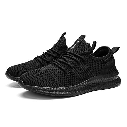 Tvtaop Mens Trainers Road Running Shoes Sneaker Gym Athletic Breathable Outdoor Sports Tennis Fitness Non Slip Lightweight Comfortable Casual Walking Shoes Black 9.5 UK