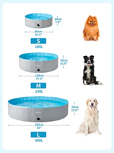 Toozey Foldable Dog Pool Dog Paddling Pool - 80cm/120cm/160cm Foldable Dog Swimming Pool, 100% Safe and Non-Toxic Pet Pool -Dog Pool for Kids and Small to Large Dogs