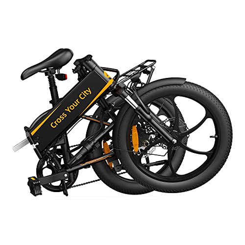 With mounted rear frame ADO A20 XE Electric bicycles 20 inch adult electric folding e bike, 250W motor/36V/10.4Ah battery/25 km/h, black