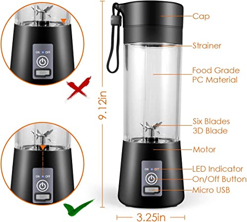 Portable Blender, Personal Blender [Upgraded Version], Travel Blender Maker 380ML USB Rechargeable Juicer Mixer Blender With 6 Stainless Steel Blades, Multi-Function Juice For Office,Sports,Travel