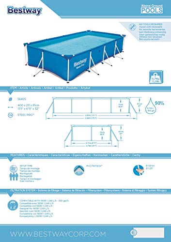 Bestway 56405 Steel Pro Family Pool - Steel Frame Swimming Pool - Blue, 400 x 211 x 81 cm