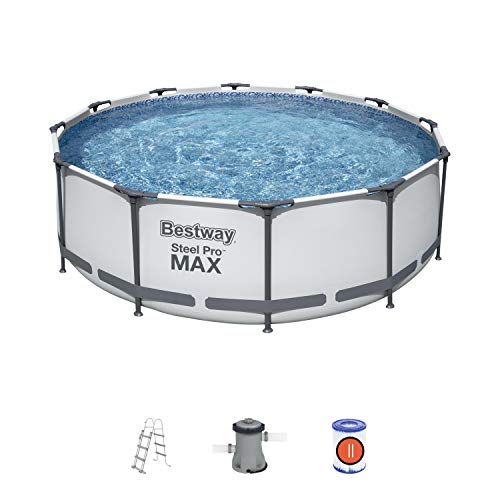 Bestway BW56418GB-21 Steel Pro Max Round Frame Swimming Pool with Filter Pump, Grey, 12 ft X 39.5