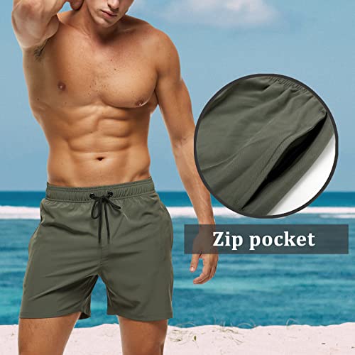 Huayuzh Mens Swimming Shorts Trunks Men Quick Dry Breathable Beach Surfing Swim Shorts with Zipper Pockets Mesh Lining ArmyGreen 38