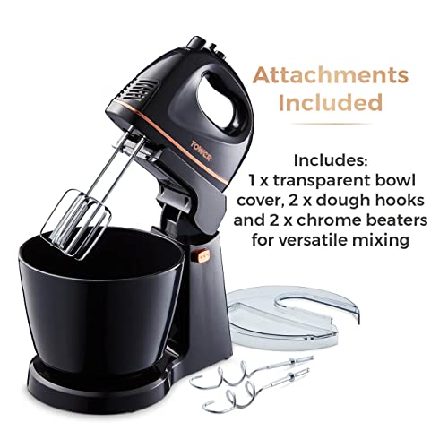 Tower T12039 Rose Gold 2-in-1 Hand & Stand Mixer, 2.5L, 300W, Black