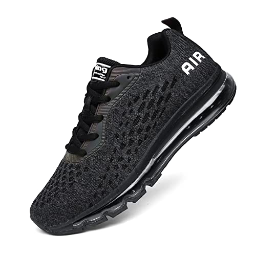 Women Men Running Shoes Sports Trainers Air Cushion Shock Absorbing Casual Walking Gym Jogging Fitness Athletic Sneakers, 9.5 UK 44 EU, Fa2 Black