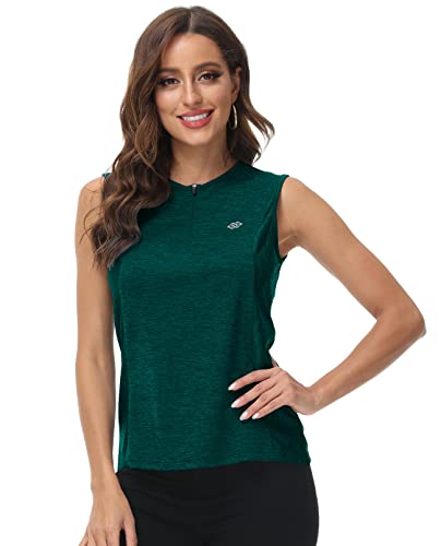 JINSHI Women Activewear Vest Sleeveless Workout Running Shirts Quick Dry Fit Active Sport Tank Tops Dark Green Size M