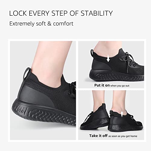 HKR Womens Trainers Athletic Running Shoes Comfortable Walking Shoes Lightweight Tennis Shoes Breathable Ladies Outdoor Gym Sport Sneakers Black 3/UK