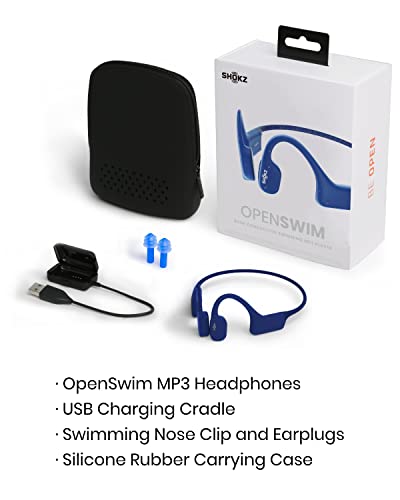 SHOKZ OpenSwim(formerly Xtrainerz) Swimming MP3 Headphones, Open-Ear Bone Conduction Headset, IP68 Waterproof, 4 GB Memory, MP3 Player For Swimming, Surfing, Running【No Bluetooth】（Sapphire Blue）