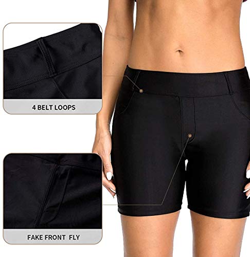 Charmo Women's Long Swimming Shorts Sport Swim Jammer Boyleg Surfing Swim Bottoms Black M