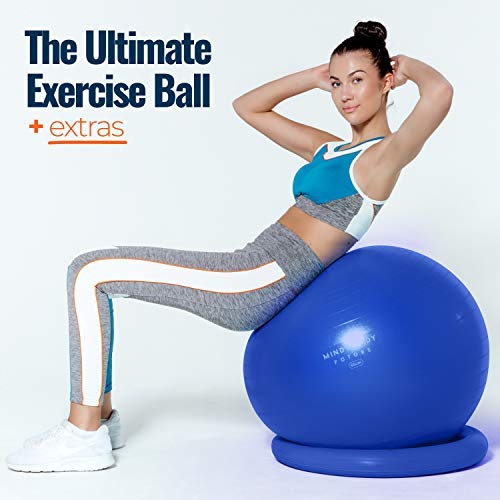 Yoga Ball Chair - Exercise Ball & Stability Ring. For Pregnancy, Balance, Pilates or Birthing Therapy. Use at Office, Gym or Home. Anti-Burst and Anti-Slip Premium Grade (65cm, Regal Blue)