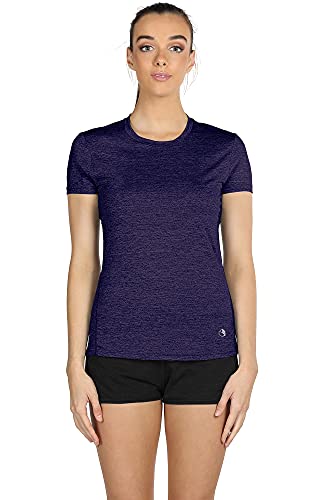 icyzone Women's Workout Running T-Shirt Activewear Yoga Gym Short Sleeve Tops Sports Shirts, 3-Pack (L, Royal Blue/Purple/Charcoal)