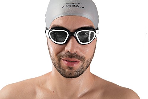 AqtivAqua Swimming Goggles Adult Swim Goggles Mens Women Ladies Childrens Kids Boys Girls Wide View DX (White, Shade)