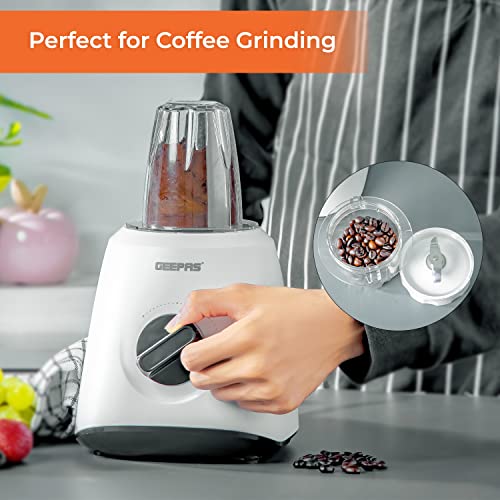 Geepas Electric Blender Smoothie Maker, Jug Blender 2 in 1 - 400W, White | Stainless Steel Blades| 1.5L Jar | Chopper, Coffee Grinder Smoothie Milkshake Maker,1 pack