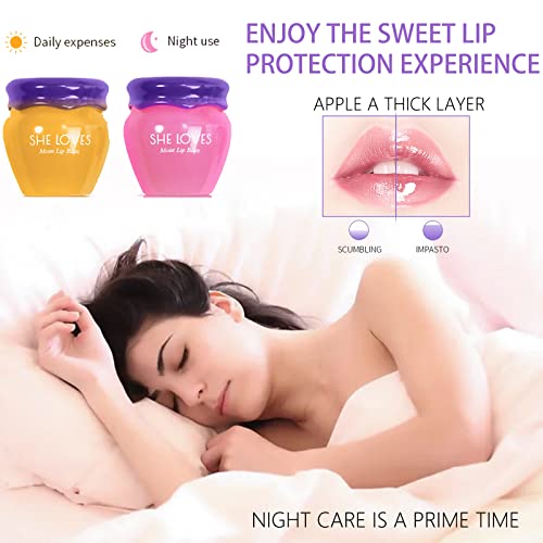 Lip Sleeping Mask Lip Balm Skincare Set,Honey Sakura Moisturizing Lip Plumper Care Day Night Repair,Prevent Dry Crack,Lip Line Reducing,Clearing Dead Skin,Lipstick Primer,Unisex 2 Count