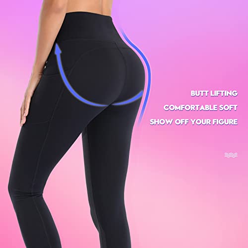 GIMDUMASA Yoga Pants with Pockets, Tummy Control, Workout Running Leggings with Pockets for Women GI188 Black