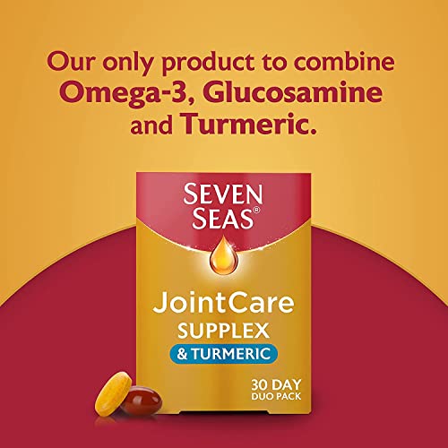 Seven Seas JointCare Supplements With Turmeric, 60 High Strength Capsules With Glucosamine, Omega-3, Vitamin D & C, EPA & DHA, Manganese & Zinc (30 day duo pack)