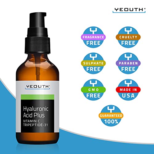 Hyaluronic Acid Plus Serum with Vitamin C Serum for Face, Hydrating Serum, Face Care for Wrinkles, Dark Spot & Dull Skin, Anti Aging Serum, Face Serum for Women & Men, Skin Care Product by YEOUTH