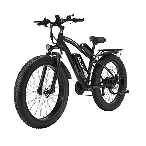 CANTAKEL Electric Mountain Bike, 26 Inch Electric Bike, Adult Electric Bike with Back Seat and Hidden Battery, Premium Full Suspension, Shimano Professional 21 Speed Transmission (Black)