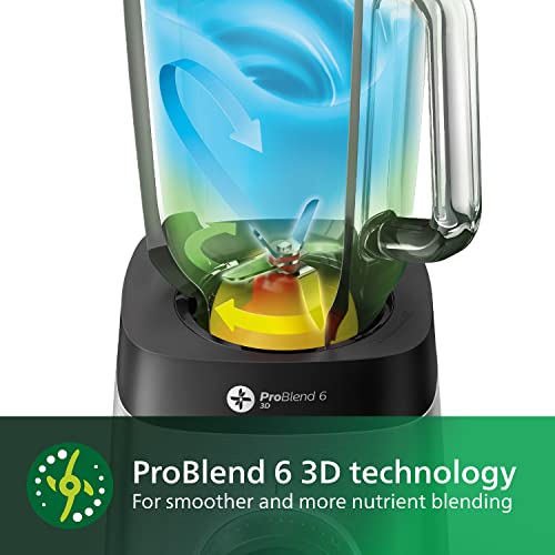 Philips Domestic Appliances Avance Collection High-Speed Blender, 1400W, ProBlend 6 3D Technology, 2L Glass Jar, 2 Extra Tumbler Jars, HR3655/01