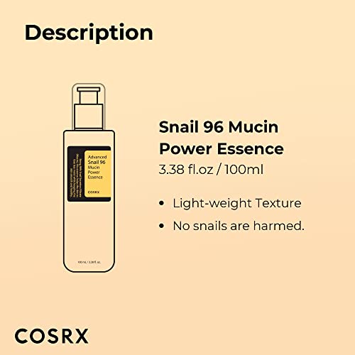 COSRX Advanced Snail 96 Mucin Power Essence 100ml | Snail Secretion Filtrate 96% | Skin Repair Serum | CPNP Registered | Korean Skin Care, Cruelty Free, Paraben Free