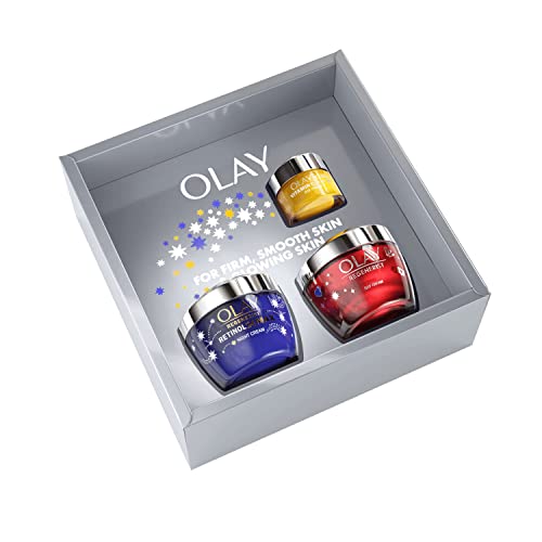 Olay Moisturiser Gift Box, Womens Skin Care Gift Sets & Kits, Vitamin C + AHA 24 Eye Cream 15ml, Retinol 24 MAX Night Cream 50ml & Regenerist Face Cream 50ml for Smooth & Glowing Skin