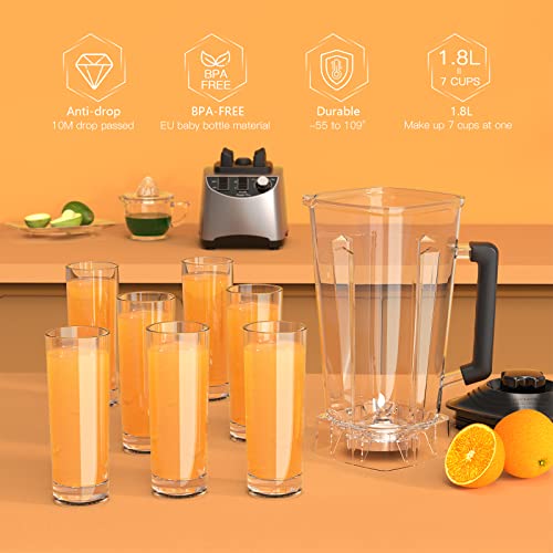 Blender 2000W, Blender Smoothie Maker, Professional Blender with 1.8L BPA-Free Tritan Container, 6 Stainless Steel Blade for Ice/Soup/Nuts.